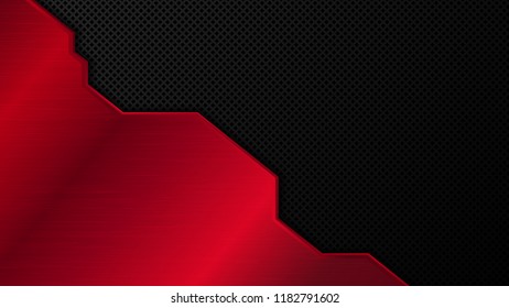Black and red metal background. Vector metallic banner. Abstract technology background