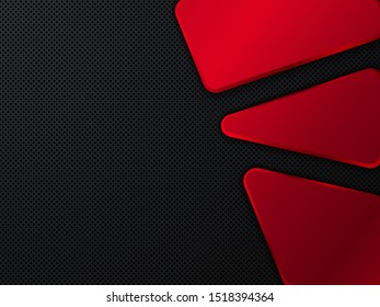 Black and red metal background. Vector metallic banner. Abstract technology background