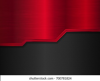 Fondo de metal negro y rojo. Banner metálico vectorial.Antecedentes tecnológicos abstractos