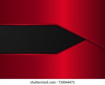 Black and red metal background. Vector metallic banner. Abstract technology background
