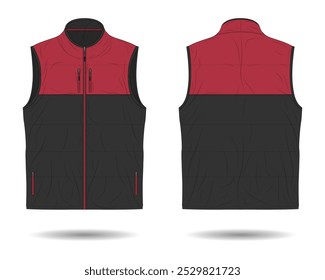 Preto e vermelho moderno puffer colete mockup