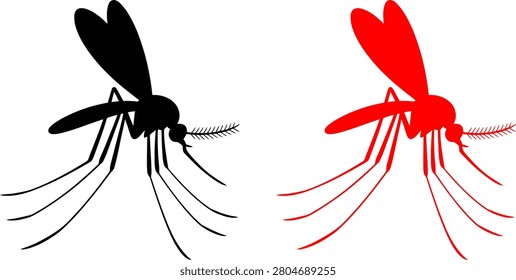 Black and red mosquito illustrations side by side on white background