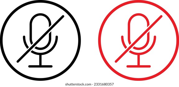 black and red muted microphone icon in circles . microphone mute icon isolated vector illustration