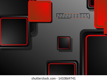 Black and red neon squares abstract hi-tech background. Vector geometric design
