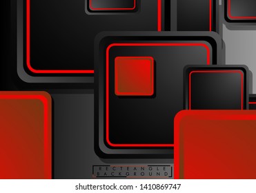 Black and red neon squares abstract hi-tech background. Vector geometric design
