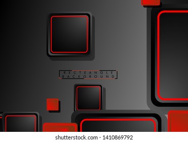 Black and red neon squares abstract hi-tech background. Vector geometric design
