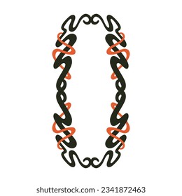 Black and red ogranic hand drawn vertical frame. Oval vector decoration isolated on white background.