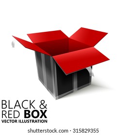 Black and red open box 3D/ vector illustration, design element