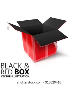 Black and red open box 3D/ vector illustration, design element