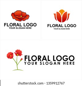 Black red orange line art flower combination mark logo design concept suitable for wildflowers females manifestation selling