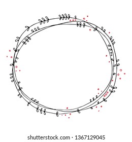 Black and red ormament wreath. Minimalistic, artistic, cute card with wreath design.