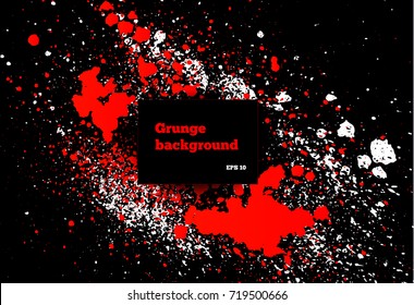 Black, red paint, ink brush strokes, brushes ink droplets, blots. Dirty artistic design elements, boxes, frames. Grunge frame with space for your text or image. Template space for your text or image.