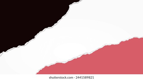 Black and red paper with torn edges and soft shadow are on squared background for text.