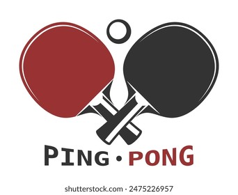 Black and Red Ping-Pong Logo With Crossed Paddles or Rackets and Ball Over Them