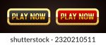 Black and red Play Now buttons. A buttons in a golden frame with light bulbs. Vector clipart isolated on white background.