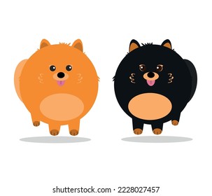 Black and red pomeranian spitz. Dark and light pomeranians vector illustration. Cute Poms puppies.