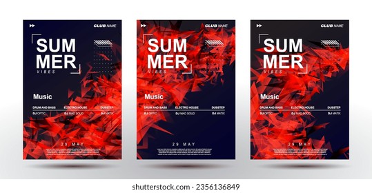 Black and red poster design for electronic music. Geometric shapes chaotically arranged. Party flyer. Sound explosion. Vector template.