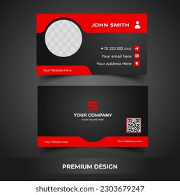 black and red professional business card template with photo