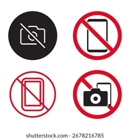 Cámara y señales telefónicas prohibidas en negro y rojo
