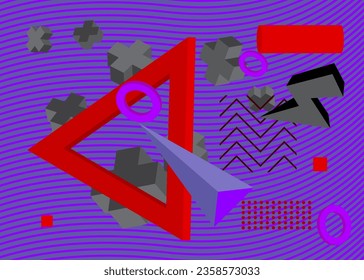 Black, red and purple geometrical graphic retro theme cover. Minimal geometric elements poster design. Vintage abstract shapes template for poster banner.