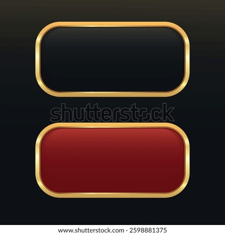 Black and Red Rectangle Buttons with Golden Frame, Template of Empty Buttons, Vector