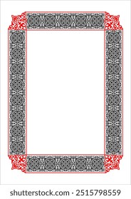 Preto e vermelho retangular vertical islâmico asiático cazaque quadro de prêmio de ornamento nacional. formato A4. Quadro de padrão cazaque, fronteira, ornamento decorativo do cazaque, Quirguistão, Mongol, Tártaro, Uzbeque