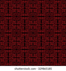 Black and red reflected doodle pattern. Psychedelic repeating background. Vector.