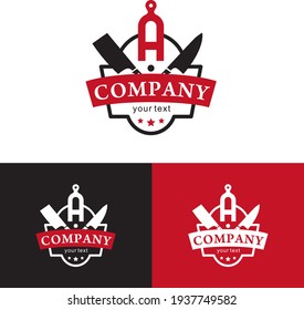 Black and red retro logo for butchery restaurant meat