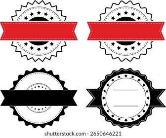 Black and red ribbon badge label collection in flat vector style for award, guarantee, and promotional design