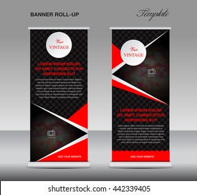 Black and red Roll up banner stand template vintage poster flyer  for business, advertisement, display
