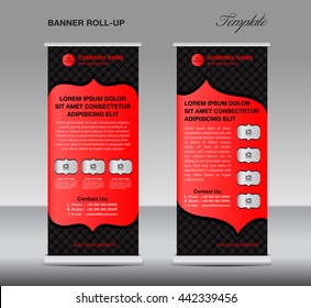 Black and red Roll up banner stand template vintage, advertisement, display, flyer vector illustration