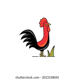 Black And Red Rooster. Illustration Logo Idea