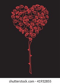 Black and red rose heart. Vector.