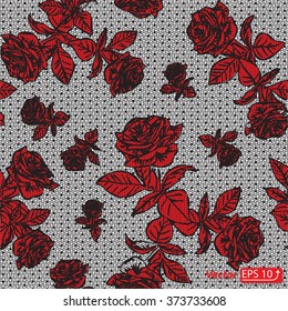 Black red rose lace design background, ornamental flowers band Abstract Lace Ribbon Seamless Pattern. Template frame Lace Doily. Floral background border vector illustration