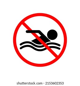 Black Red Round Do Not Swim Warning Sign Vector, Water Hazard Risk Caution At Sea Beach Or River 