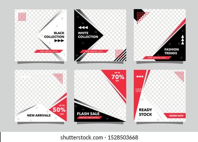 Black Red Sale Social Media Post Banner Tamplate Bundle  With Editable Vector