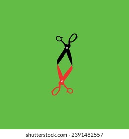 Black and red scissors stacked on top of each other in front of the background
