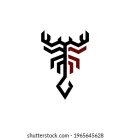 black and red scorpion logo line, abstract, zodiac sign scorpio, tribal tattoo design graphic illustration symbol in trendy outline linear vector