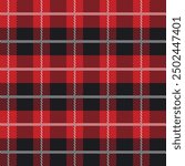 Black and red Scotland textile seamless pattern. Fabric texture check tartan plaid. Abstract geometric background for cloth, fabric. Monochrome graphic repeating design. Modern squared ornament.