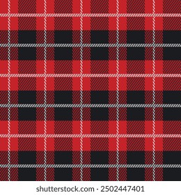 Black and red Scotland textile seamless pattern. Fabric texture check tartan plaid. Abstract geometric background for cloth, fabric. Monochrome graphic repeating design. Modern squared ornament.