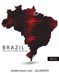 Black and red scribble stylized map of Brasil. Vector illustration EPS 10.