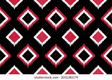 Black and red seamless geometric pattern, based on ikat fabric style. Vector illustration. Carpet rug texture vector colorful for decoration or cloth