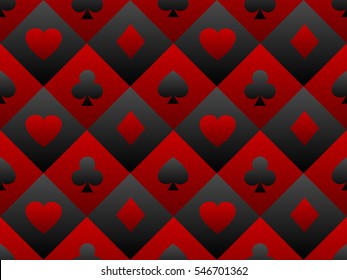 Black and red seamless pattern fabric poker table. Minimalistic casino vector background with texture composed from card symbol