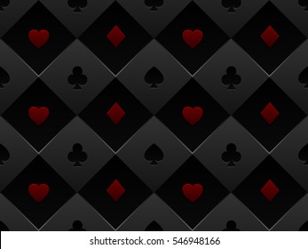 Black and red seamless pattern fabric poker table. Minimalistic casino vector 3d background with texture composed from volume card symbol