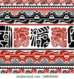 Black and red seamless pattern with Indian motifs. Vector illustration