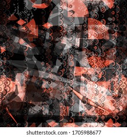 Black and red seamless texture with round elements and rings. Abstract vector background for web page, banners backdrop, fabric, home decor, wrapping