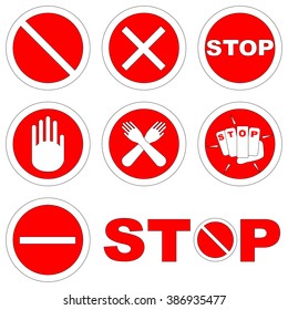 Black and red set of stop signs and symbols warning about danger or no entry on isolated background