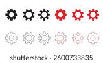 Black and red settings icons. Cogwheel symbol. Gear wheel vector icon for use in any purpose.