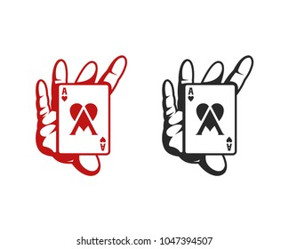 Black and Red Show Poker Cards Heart on the Letter Ace with Open Arms Sign Symbol Logo Vector