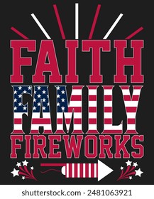 A black and red sign that says Faith Family Fireworks. The sign is red, white and blue and has a picture of a firework